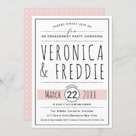 タイポグラフィ赤面結婚ピンク婚約パーティ 招待状