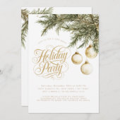 タイポグラフィ金ゴールドオーナメントバウブルホリデーパーティー 招待状 (正面/裏面)