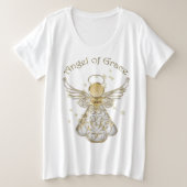 タイポグラフィ金ゴールドクリスマスエンジェルオブグレース&スターズ プラスサイズTシャツ (デザイン正面)