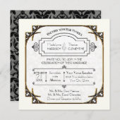 タイポグラフィ金ゴールドフレームアールデコ素晴らしギャツビー招待状 招待状 (正面/裏面)