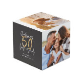 タイポグラフィ金ゴールドブモダンラック50歳の誕生日 フォトキューブ (裏面アングル)