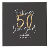 タイポグラフィ金ゴールドブモダンラック50歳の誕生日 フォトキューブ (正面)