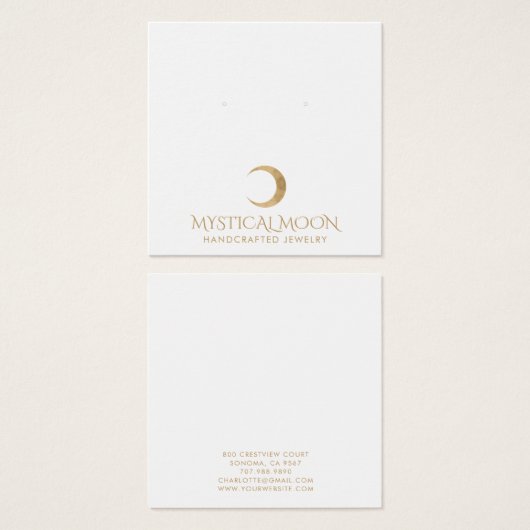 タイポグラフィ金ゴールドムーンイヤリングジュエリー表示カード (正面&裏面)