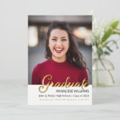 タイポグラフィ金ゴールド写真の卒業発表 案内状 (スタンド正面)