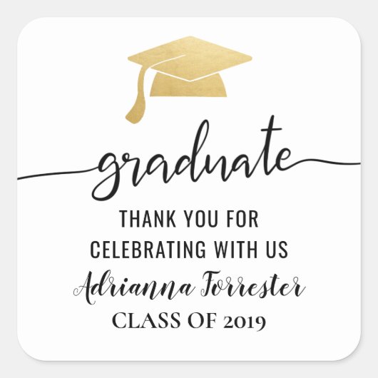 タイポグラフィ金ゴールド大学院帽子 | サンキュー スクエアシール (正面)