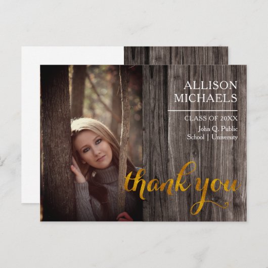 タイポグラフィ金ゴールド | Wood 2023卒業ありがとうございました ポストカード (正面/裏面)