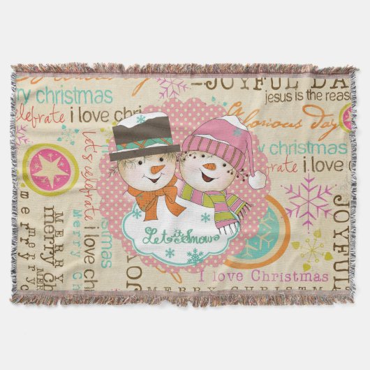 タイポグラフィ雪だるまレットイットスノーホリデースロー スローブランケット (正面)