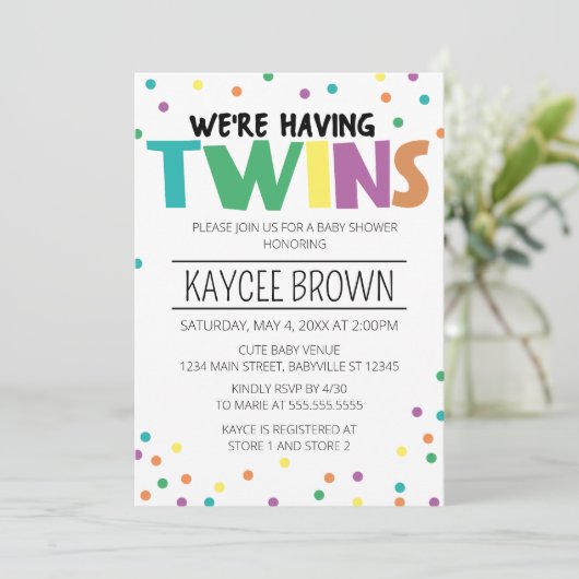 タイポグラフィ鮮やかは双子の赤ちゃんシャワーを持っている 招待状 (スタンド正面)