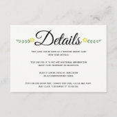 タイポグラフィ黄フローラ結婚の詳細挿入 エンクロージャーカード (正面)