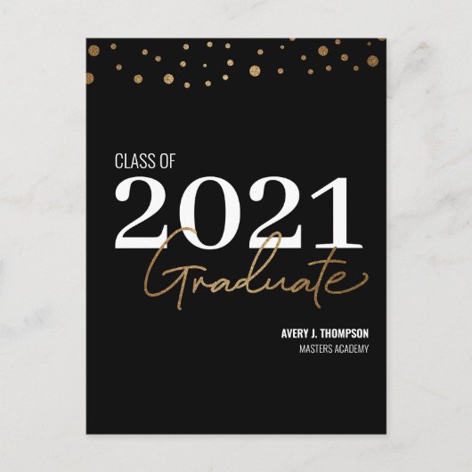 タイポグラフィ2021年卒業パーソナライズされた者 案内ポストカード (正面)