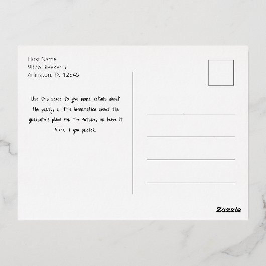 タイポグラフィ3写真白黒卒業パーティー 箔招待状ポストカード (裏面)