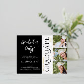 タイポグラフィ3写真白黒卒業パーティー 箔招待状ポストカード (立ち正面)