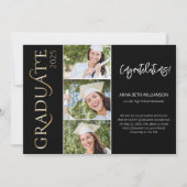 タイポグラフィ4フォトブラックと金ゴールド卒業 案内状 (正面)