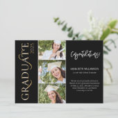 タイポグラフィ4フォトブラックと金ゴールド卒業 案内状 (スタンド正面)