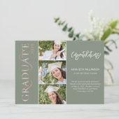 タイポグラフィ4写真セージとバラ金ゴールドの卒業 案内状 (スタンド正面)