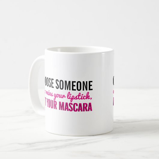 タイポグラフィ|のガーリーな引用文の口紅のマスカラの化粧 コーヒーマグカップ (正面左)