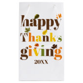 タイポグラフィ、カラフル紅葉感謝祭 スモールペーパーバッグ (裏面)