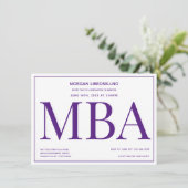 タイポグラフィ・パープル・ホワイトMBA卒業パーティー 招待状 (スタンド正面)