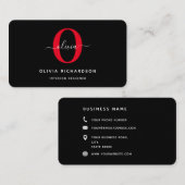 タイポグラフィ モノグラム スクリプト 名前 ブラック ホワイト レッド 名刺 (正面/裏面)