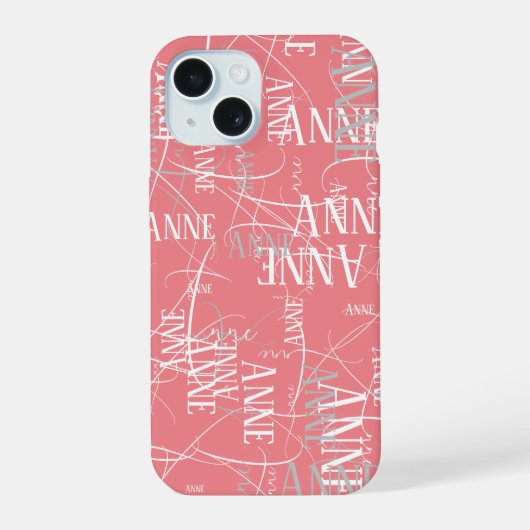 タイポグラフィ 名前 パターン ピンク iPhone 15ケース (裏面)