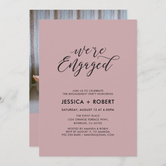 タイポグラフィ「我々は」婚約した写真婚約パーティ 招待状 (正面/裏面)