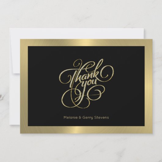 タイポグラフィ、金ゴールド、黒の背景に感謝 サンキューカード (正面)