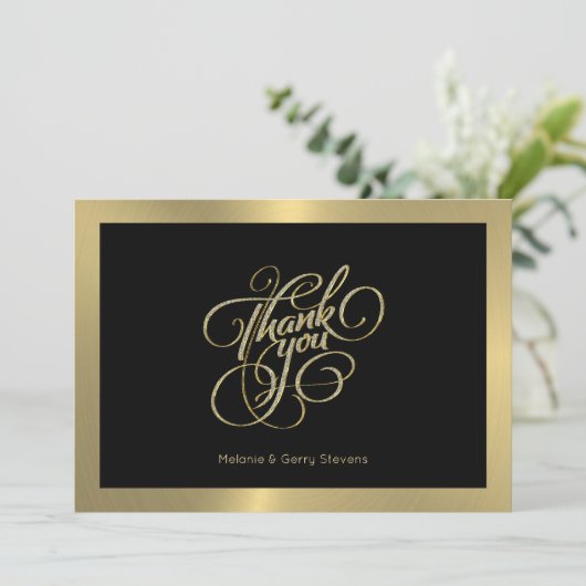 タイポグラフィ、金ゴールド、黒の背景に感謝 サンキューカード (スタンド正面)