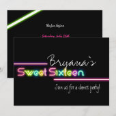 タイポグラフィ Sweet 16 ネオンの輝き ダンスパーティー招待状 招待状 (正面/裏面)