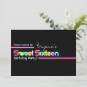 タイポグラフィ SWEET 16 ネオン グロー ダンス パーティー 招待状 (スタンド正面)