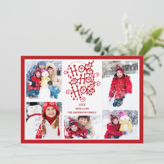 タイポグラフィHO HO HO 5フォトクリスマスホリデーカード 招待状 (スタンド正面)