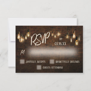 タイポグラフィRSVP、産業用ブリック、エジソンライト 出欠カード