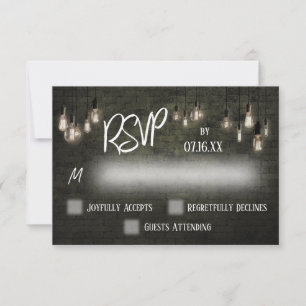 タイポグラフィRSVP、産業用ブリック、エジソンライト 出欠カード