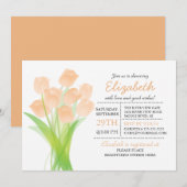 タイポモダンリチックピーチチューリップベビーシャワー 招待状 (正面/裏面)