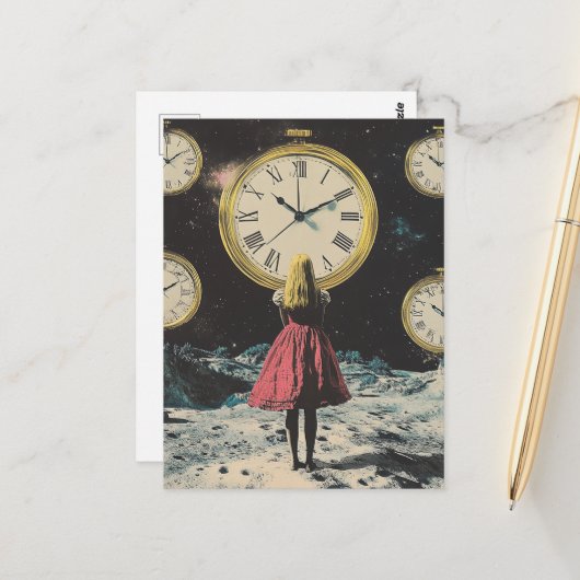 タイムに立つ超現実的な懐中時計ランド ポストカード (正面/裏面インサイチュ)