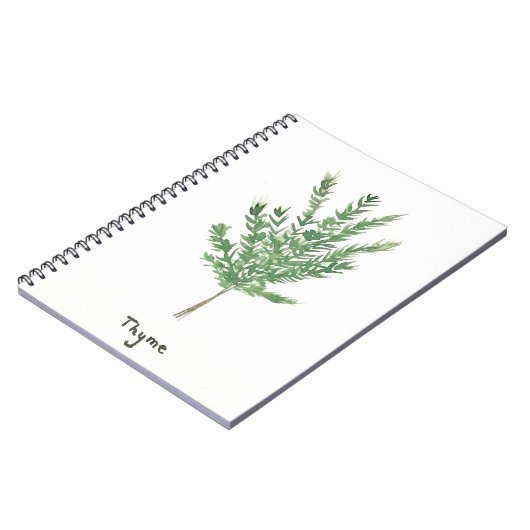 タイムのハーブ緑の植物性ヴィンテージ園芸植物 ノートブック (左側)