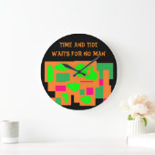 タイムアンドタイドロゴピーチライムピンパターン（の模様が）あるク ラージ壁時計 (ホーム)