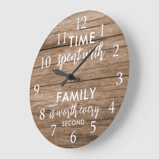 タイムウィズファミリー引用文タイポグラフィ素朴ウッド ラージ壁時計 (傾斜)