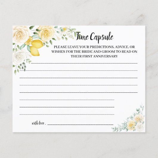 タイムカプセルアドバイスレモン&バラブライダルシャワーカード チラシ (正面)