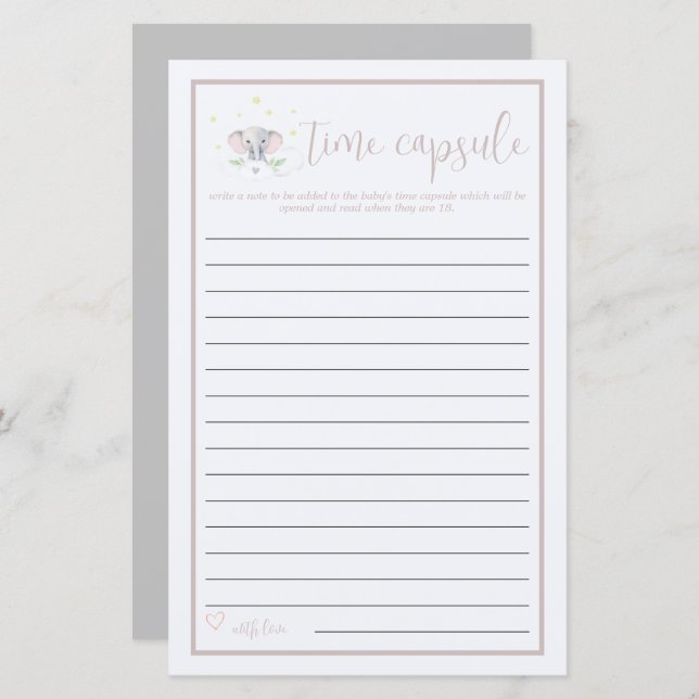 タイムカプセルゾウ赤ちゃんシャワーゲーム (正面/裏面)