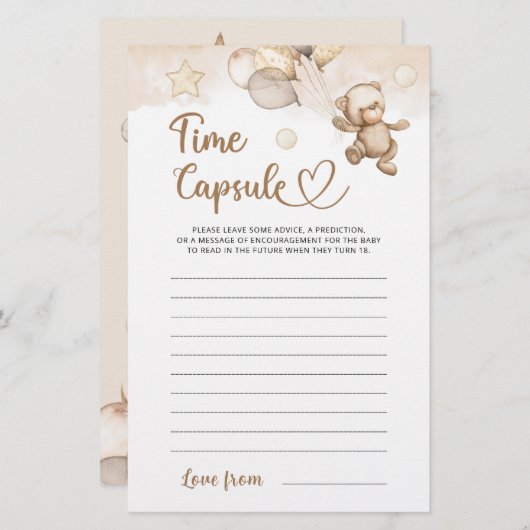 タイムカプセルベビークマ赤ちゃんシャワーゲーム (正面/裏面)