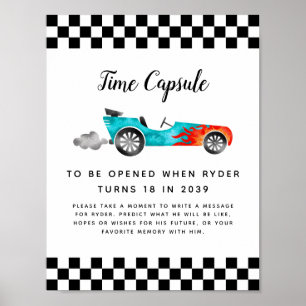 タイムカプセル記号 Boy Race Car誕生日パーティー ポスター