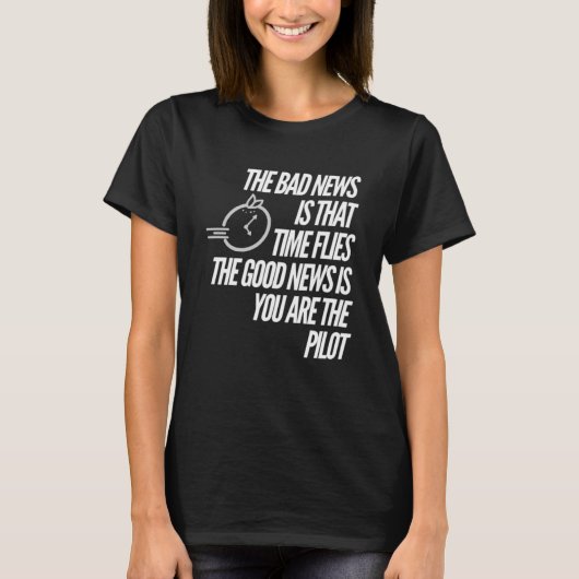 タイムクロックやる気を起こさせるグラフィックパイロットウォッチ Tシャツ (正面)