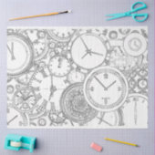 タイムクロック白黒デコページティッシュペーパー 薄葉紙 (クラフト)