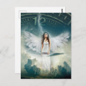 タイムズアップムーブメント女性エンジェルウィングクロック ポストカード (正面/裏面)