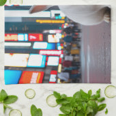 タイムズスクエアの白うさぎ キッチンタオル (折り畳み)