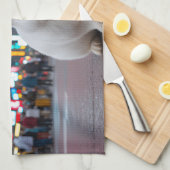 タイムズスクエアの白うさぎ キッチンタオル (四つ折り)