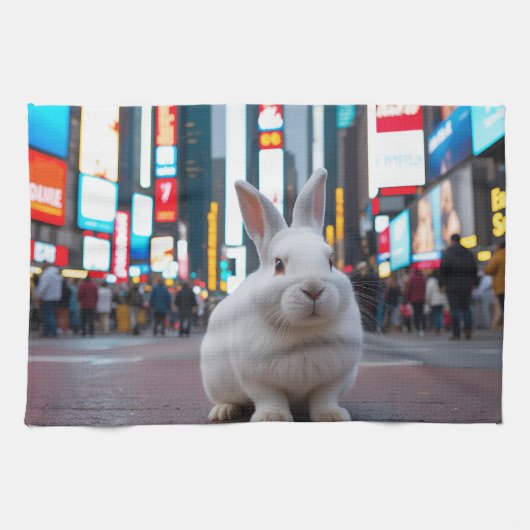 タイムズスクエアの白うさぎ キッチンタオル (横)