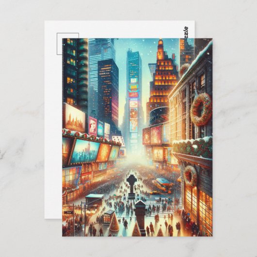 タイムズスクエアウィンターカード。クリスマス ポストカード (正面/裏面)