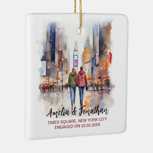 タイムズスクエアニューヨークウォーターカラートラベルアート セラミックオーナメント (右)