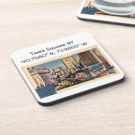 タイムズスクエアNYマップ座標ヴィンテージスタイル コースター (左側)